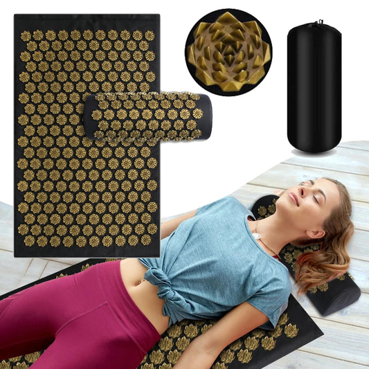 ZenSpike acupressure mat and neck pillow set with spike points, cotton surface, and foldable design for back relief