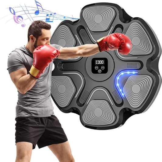 Smart Music Boxing Machine wall-mounted trainer with light-up punch targets, Bluetooth music, and boxing gloves